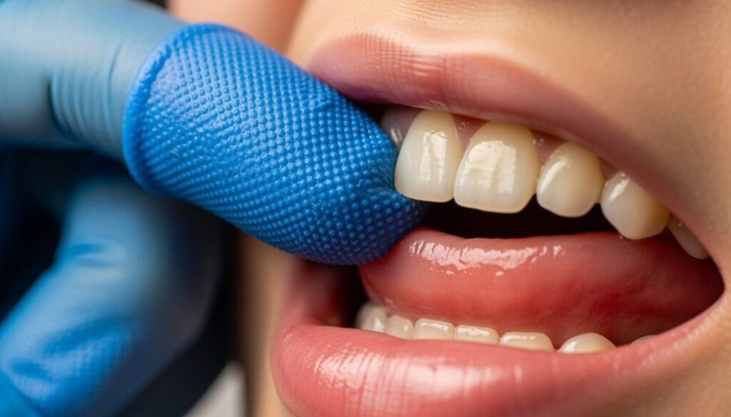 Zahnfleischkamm mit dem Finger gereinigt