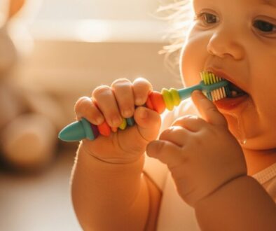 verspieltes Zähneputzen Babys erkunden lassen